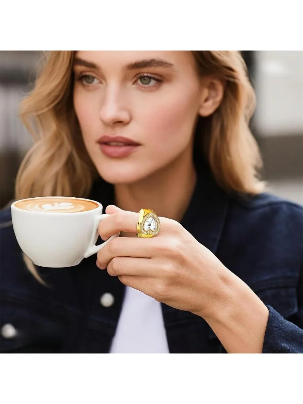 Unisex Gold Analog Quartz Easy Read Adjustable Modern Heart Finger Ring Watch